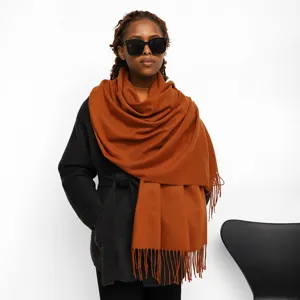 Women's Winter Warm Faux Cashmere Solid Color Long Scarf Fringe Shawl Fashion Casual Soft Thick Neck Scarf
