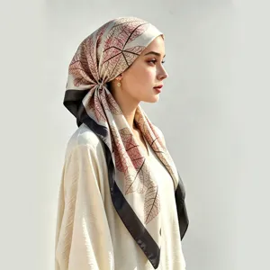 Panuelo de seda con estampado floral satinado para mujer elegante moda diaria hijab velo