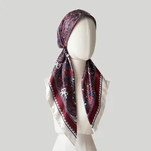 Satin paisley print headscarf cap, elegant women summer sun protection hair wrap hat.