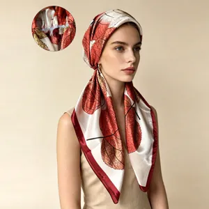 Pañuelo de seda satinada con estampado de hojas elegante gorro mujer accesorio cabello
