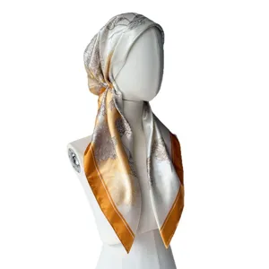 Damen Satintuch quadratisch, elegantes Blumenmuster Seide Gefühl Kopftuch Halstuch.