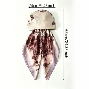 Satin floral print headscarf cap women summer sun protection stylish hair wrap hat.