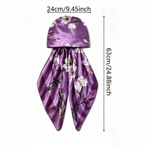 Purple satin floral print headscarf bonnet for stylish summer sun protection cap