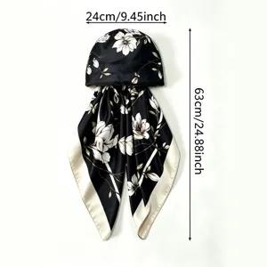 Floral print satin headscarf cap with long drape ties summer sun protection stylish hat