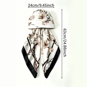 Satin silk scarf hat floral print head wrap summer sun protection stylish headwear detail view