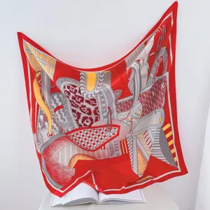 Luxury silk scarf for women, 90cm square scarf, vintage equestrian print design, elegant neckerchief.