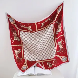 Luxury vintage horse carriage print 90cm square silk scarf for women fashion elegance.