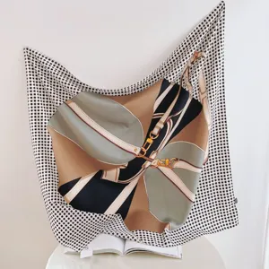 Women silk scarf 90cm large square headscarf vintage equestrian print fashion shawl wrap.