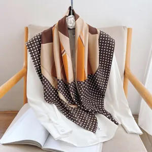 Women large square scarf 90cm vintage geometric printed silk feel satin head wrap