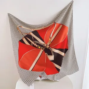 Luxury style silk scarf with elegant strap and buckle print, perfect for women's daily wear.
