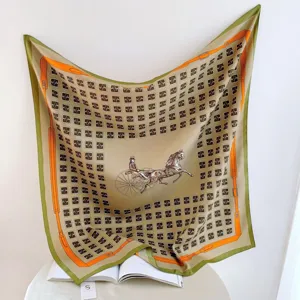 Luxury silk scarf women 90cm square scarf elegant carriage print fashion neckerchief shawl wrap