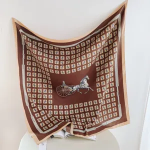 Luxury vintage horse carriage print silk scarf 90cm square twill headscarf for women