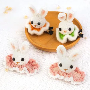 Handmade Crochet Woolen Hair Clip Cute Rabbit Bow Hairpin Vintage Sweet Hair Accessories For Kids Women