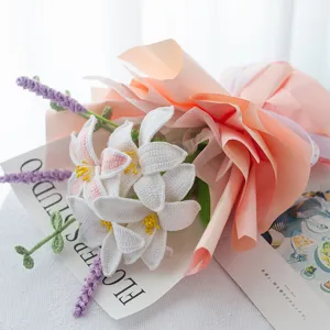 Handmade crochet lily and lavender flower bouquet finished product for home decor gift.