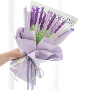 Handmade Knitted Lavender Flower Bouquet Crochet Artificial Flowers Pastoral Style Home Decoration Desktop Ornament