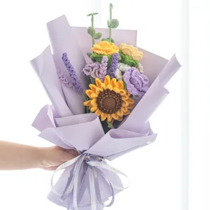 Handgemaakte gehaakte zonnebloem boeket kunstbloemen huisdecoratie detailweergave