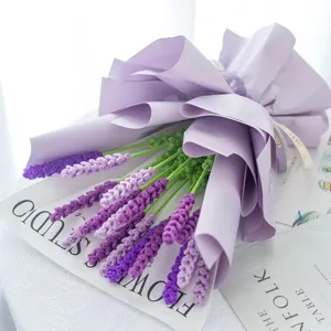 Handmade crochet lavender bouquet, wool knitted artificial flowers for home decor and gifts.