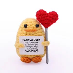 Handmade Crochet Positive Duck Doll Cute Yarn Stuffed Animal Toy with Heart for Gift
