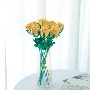 Handmade crochet yellow rose bouquet knitted artificial flowers for home decor and gift
