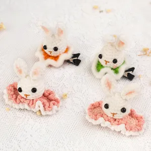 Handmade crochet bunny hair clips cute animal hairpins autumn style bow hair accessories