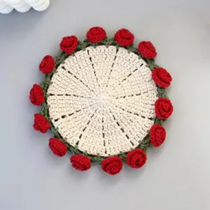 Handmade Crochet Rose Flower Coaster Cute Knit Woolen Table Mat Heat Insulating Drink Coasters For Home Kitchen Decor