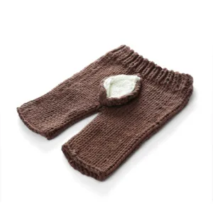 Handmade knitted baby photography pants brown infant newborn photo prop clothing soft