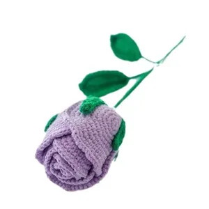 Handmade crochet purple rose flower, simulated wool knit floral gift for bouquet and events.