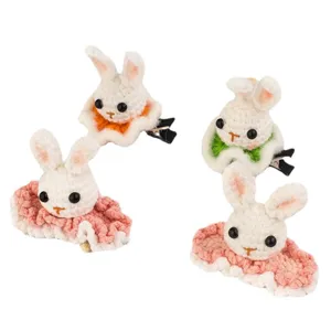 Handmade crochet rabbit hair clips cute knit animal hairpins bow clips for women girls