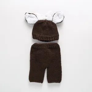 Handmade crochet baby deer hat and shorts set infant photography props in brown color.
