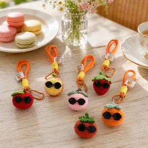 Porte-clés de fruits au crochet faits à la main mignonnes lunettes de soleil pendentifs sac