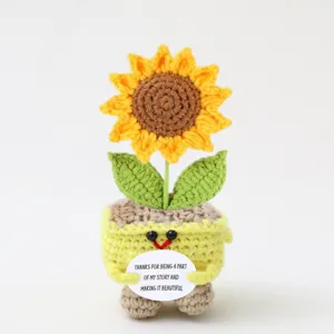 Handcrafted crochet sunflower potted plant cute knit doll handmade wool flower ornament gift.
