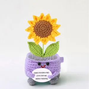 Handmade crochet sunflower potted plant, cute knitted doll with blessing card, nice gift.