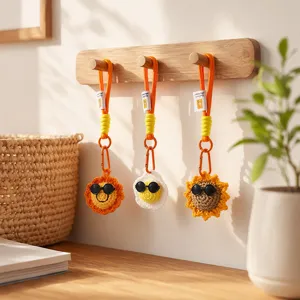 Porte-clés crochet fait main tournesol visage souriant lunettes de soleil accessoire sac