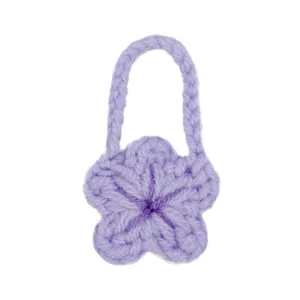 Handgemachte Häkeln Mini Blumen Tasche Puppe Zubehör süße lila gestrickte Anhänger Charms