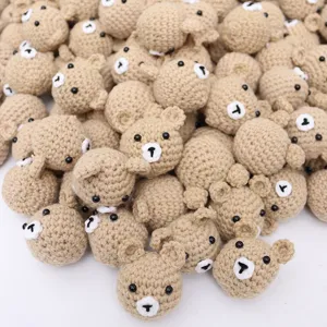 Handmade crochet bear head plush pendant keychain DIY craft accessories cute knit toy charm