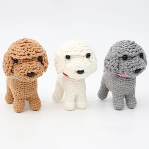 Handmade crochet poodle plush toy details, cute woolen dog doll ornament and keychain accessory.