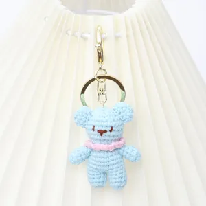 Handmade Crochet Bear Keychain Cute Yarn Stuffed Animal Bag Charm Knitted Doll Pendant Car Key Ring Accessories Gift