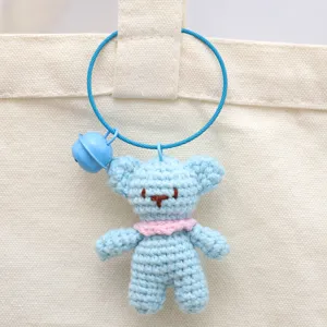 Handmade crochet blue bear keychain cute plush toy bag pendant accessory woolly charm