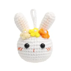 Handcrafted crochet white bunny plush keychain charm cute knitted rabbit doll bag pendant ornament