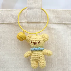 Handmade crochet yellow bear keychain cute bag pendant with bell detail accessory