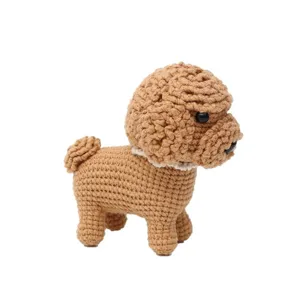 Handcrafted crochet poodle dog plush keychain bag charm, cute brown stuffed animal pendant.