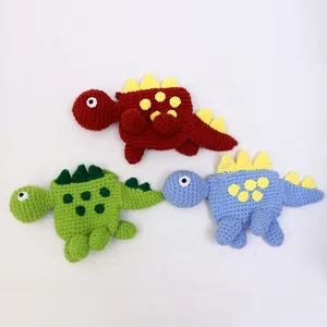 Handmade crochet dinosaur bag cute knitted plush coin purse details for kids gifts.