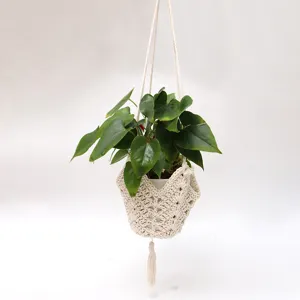 Bohemian Woven Jute Rope Plant Hanger Handmade Knitted Flower Pot Net Pocket Hanging Basket With Tassel Home Decor