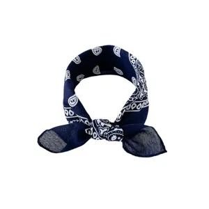 Classic navy blue paisley bandana square scarf cotton linen hip hop head wrap accessory