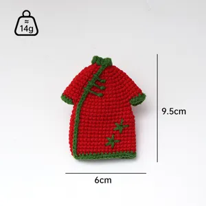 Handmade crochet red qipao miniature doll, vintage Chinese style plush pendant charm 9.5cm.
