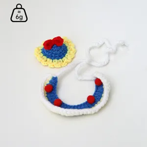 Handmade crochet pet bib and hat set featuring iconic anime sailor collar design for cats and dogs.