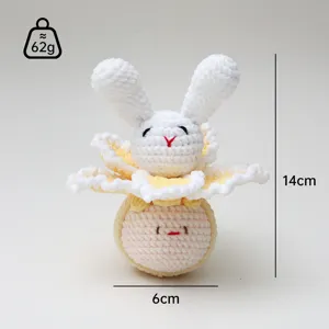 Handmade crochet yarn bunny doll plush toy cute flower pendant gift for couple 14cm.
