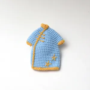 Handmade crochet doll qipao dress cute miniature chinese style doll clothes woolen blue outfit