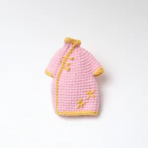 Handmade crochet miniature qipao doll dress, cute vintage Chinese style knitted outfit.