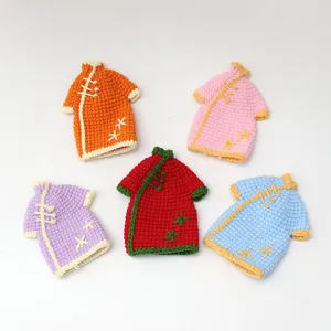 Handmade crochet vintage qipao doll clothes, cute Chinese style mini knitted dress set.